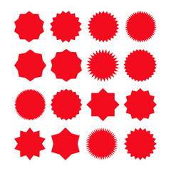 Set of red price sticker, sale or discount badge and seal shapes with starburst and circular edges, blank award stickers, promotional labels, discount tags, certificate and guarantee symbol design
