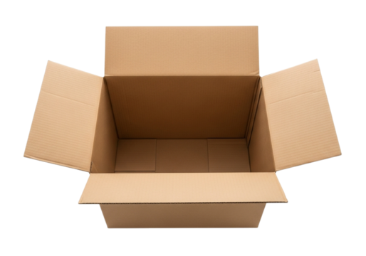 Open cardboard box isolated on transparent background