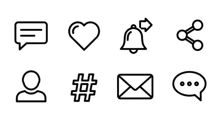 Minimalist line icon set for social media and communication apps