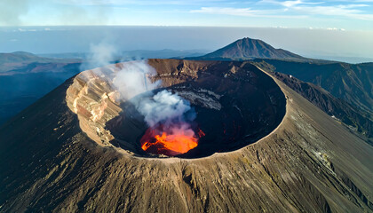 Spectacular Aerial View of Mount Semeru Volcano Crater in East Java, Indonesia