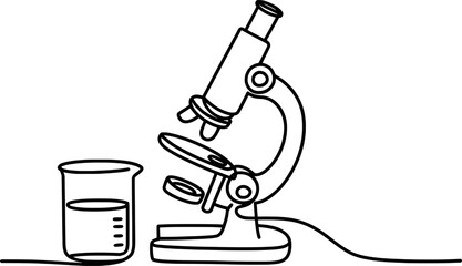 Microscope and beaker laboratory equipment science research