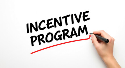 Handwriting "Incentive Program" in black marker on white background, underlined in red, showcasing a business concept related to motivation and rewards