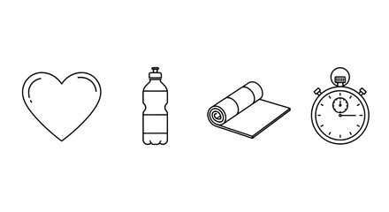 Fitness Icons Heart, Water, Mat, Timer