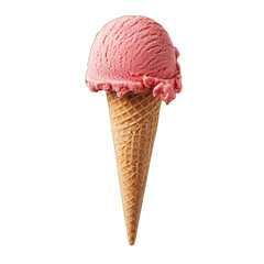Strawberry ice cream scoop in waffle cone
