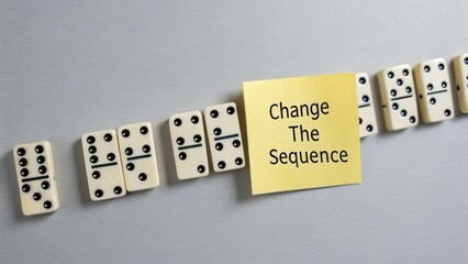 Change the Sequence Idea with Dominoes on Grey Background