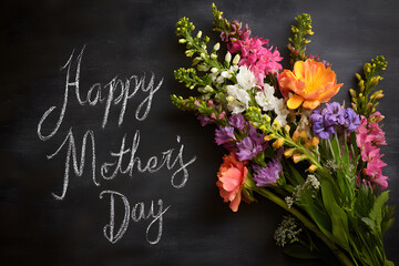 Fototapeta premium Happy Mother’s Day Spring Blackboard Bouquet