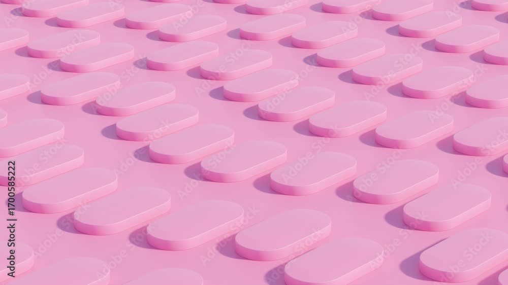 Poster pink minimal 3d abstract background with smooth elongated rounded figures repeating in precise rows 
