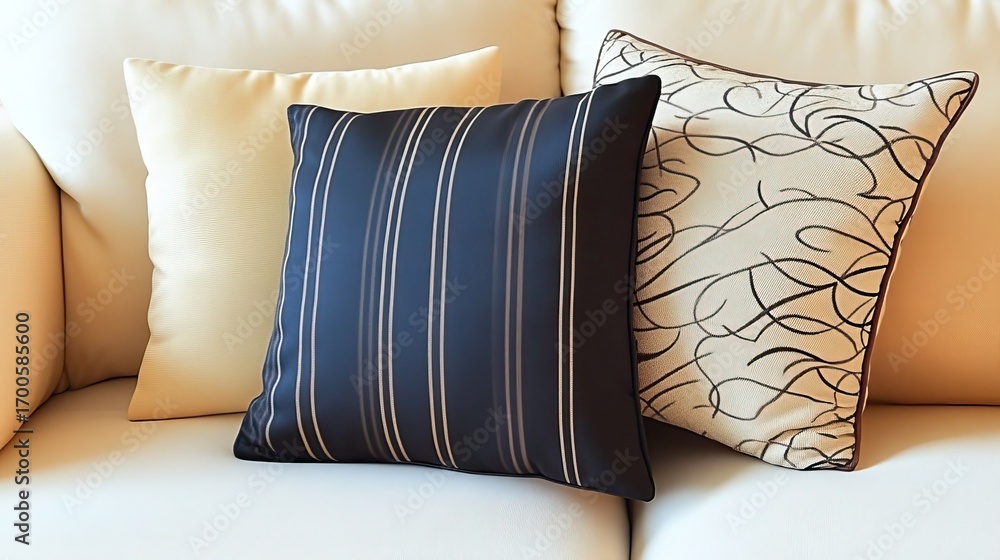 Aufkleber close-up view of luxurious cushions on a sofa showcases rich textures and patterns, creating a cozy 