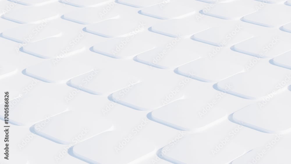 Poster white square plates placed on a clean seamless white surface, creating a 3d abstract background with