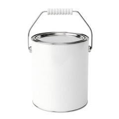 White paint can with handle mockup on transparent background
