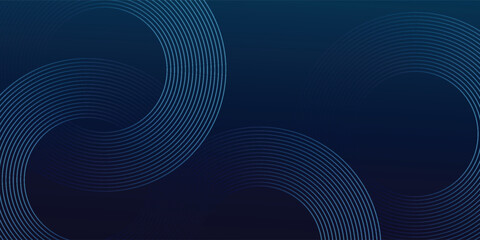 Abstract blue glowing geometric lines on dark blue background. Modern shiny blue circle lines pattern. Futuristic technology concept. Suit for cover, poster, banner, header, website.eps10