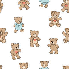 Obraz premium Adorable teddy bears with heart motifs seamless pattern for childrens clothing and decor