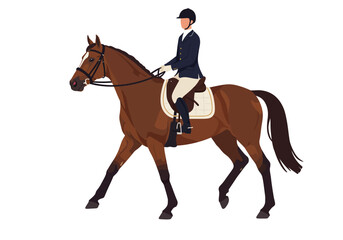 A dressage rider sits atop a horse in motion wearing formal attire and a helmet