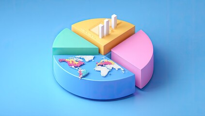 Colorful pie chart with world maps, divided into sections