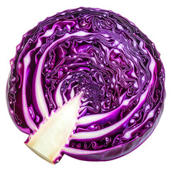 Halved red cabbage shows detailed interior texture on transparent background