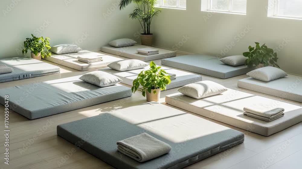Aufkleber calm medium view of cushioned mats aligned with ample spacing highlighting a serene nap area ideal f