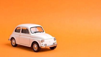 Fototapeta premium White vintage toy car on orange background