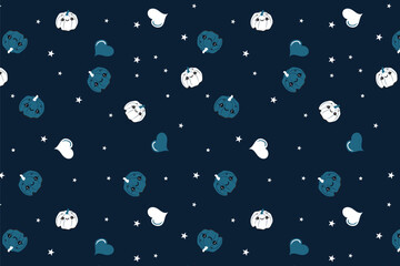 Whimsical Pastel Halloween Seamless Pattern Cute Vector Style Playful pastel seamless pattern ideal for kids’ Halloween wallpaper, wrapping paper, and party decor