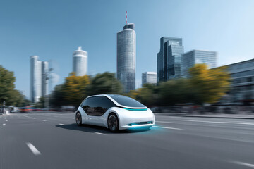 dynamic scene sleek vehicle in motion with augmented reality traffic information overlay
