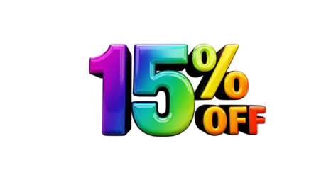 Colorful 15 off discount promotion isolated on transparent background for sales event
