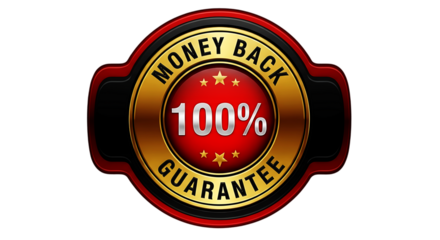 Money back guarantee badge isolated on transparent background with golden border