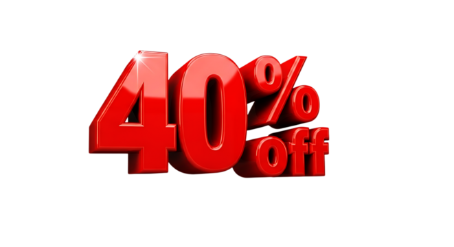 Red forty percent off promotion isolated on transparent background for sales