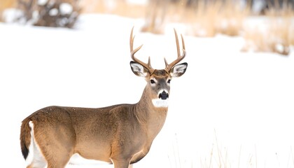 Fototapeta premium Whitetail deer in snowy field