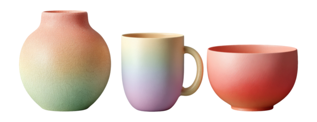 Elegant Gradient Pottery Set with Soft Colors and Smooth Shapes