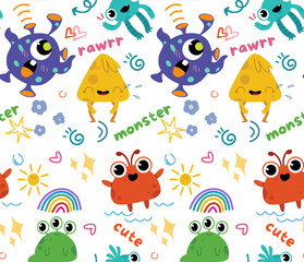 cute monster seamless pattern for kids, Halloween night texture textile 