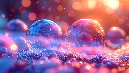 Two vibrant bubbles reflecting lights
