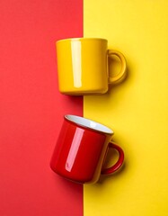 Two vibrant mugs, red and yellow