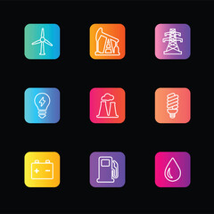Energy Icons Set &ndash; Electricity, Renewable, Solar, Wind, Battery, Power