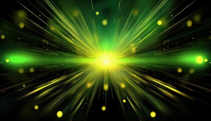 vibrant green light explosion with streaks of yellow glowing particles for dynamic backgrounds and digital designs