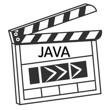 Clapperboard with the word java and play icons