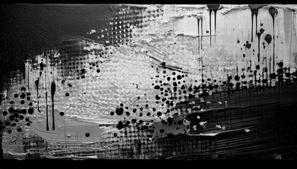 Fototapeta premium abstract monochrome textured splattered paint with ink drips and halftone pattern, urban graffiti-inspired, ideal for editorial backgrounds and digital design