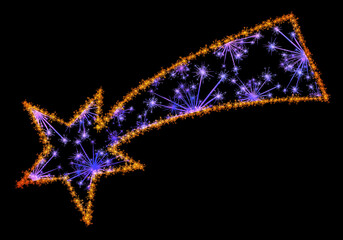 Kolorowe zimne ognie i fajerwerki układające się w kształt kolorowej Gwiazdy betlejemskiej na ciemnym tle. © Blue Pixel