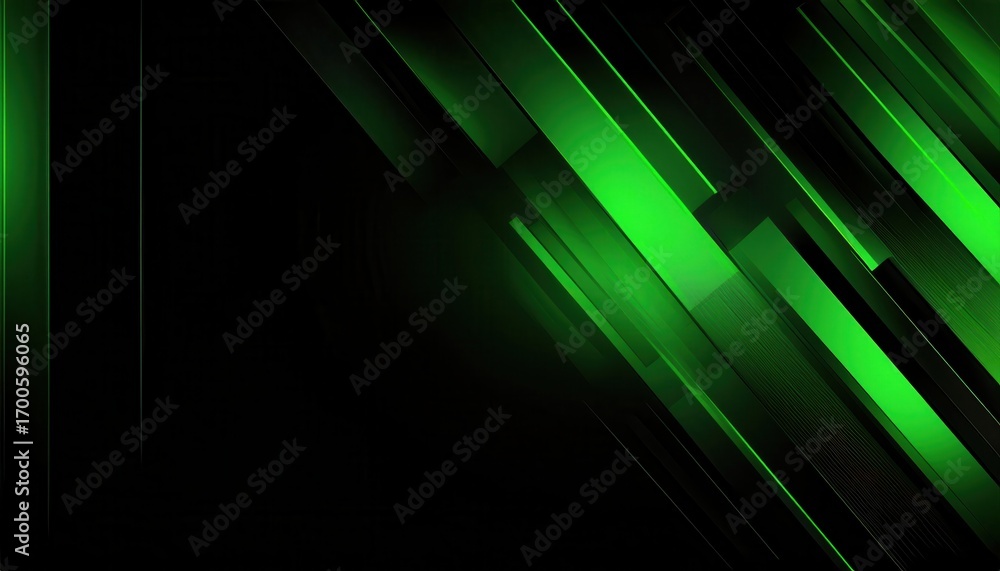 Poster glowing green abstract digital lines on black background with sleek geometric shapes perfect for mod
