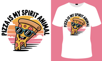 Cool pizza slice with sunglasses retro sunset design for t-shirts funny food lover gift idea graphic art