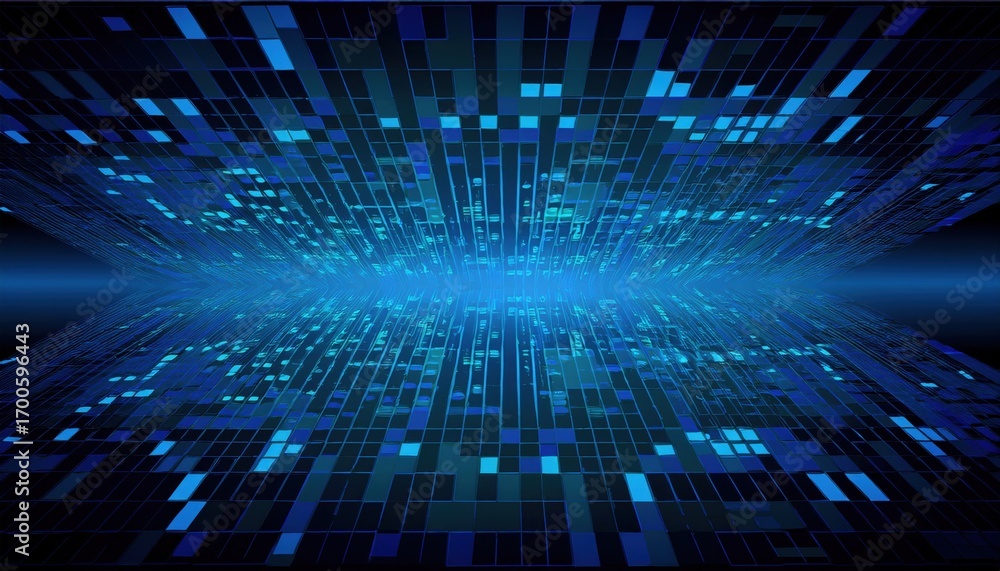 Poster blue digital matrix futuristic grid with glowing squares abstract technology wallpaper for web desig