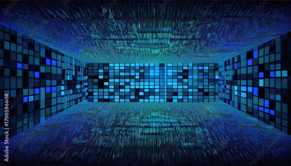 Sticker blue digital matrix futuristic grid with glowing squares abstract technology wallpaper for web desig