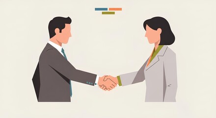 Fototapeta premium Professional business people, a man and woman in suits, shaking hands to symbolize a successful partnership, agreement, and corporate collaboration