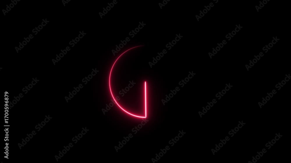 Poster abstract glowing red color neon clock icon animation on black background. time, alarm clock, punctua