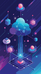 Abstract digital cloud computing concept depicting data transfer and global information technology solutions