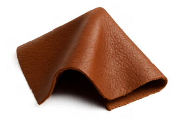 Piece of crumpled brown leather on transparent background