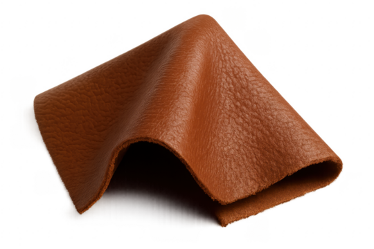 Piece of crumpled brown leather on transparent background