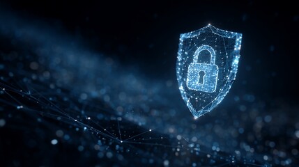 Abstract shield with padlock, digital network