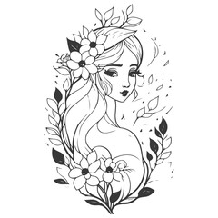 mythical beautiful xana with floral illustration grey