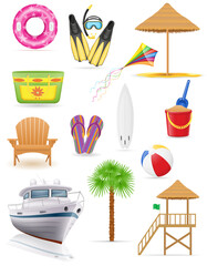 equipment items beah and sea cartoon stock vector illustration isolated on white background