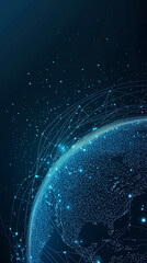 Digital globe visualization with illuminated nodes and connecting lines illustrating global data networks and connectivity on a dark blue background.