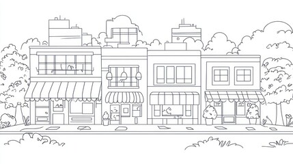 Fototapeta premium Cityscape row of shops line drawing